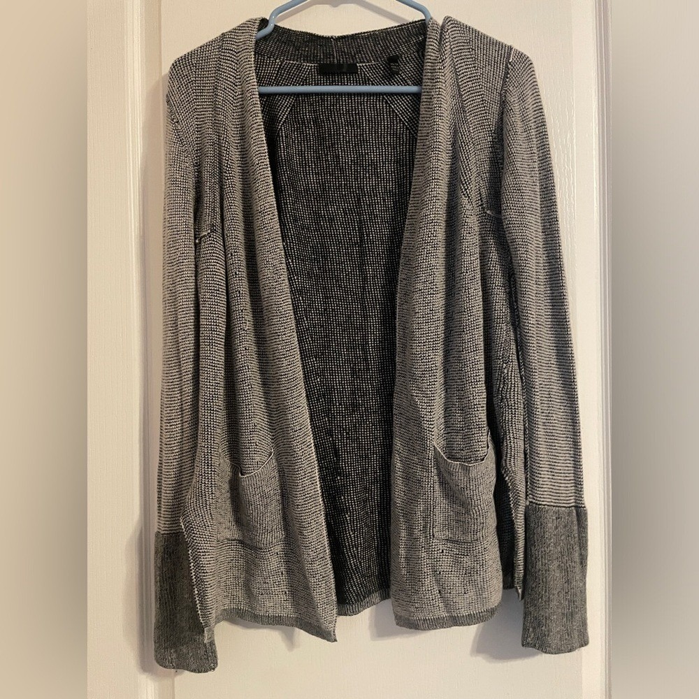 ATM Open Front‎ Cardigan Women XS Grey Good Textured Knit Long Sleeve Pockets